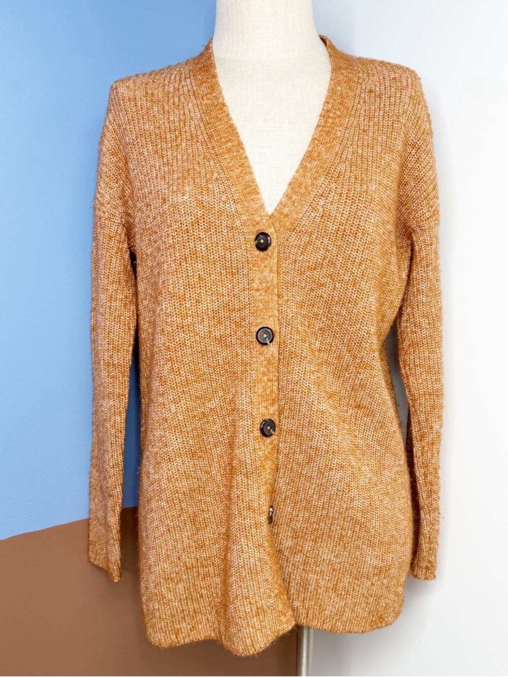 J Jill Button Front Oversized Knit Cardigan Sweater Speckled Camel Size Small